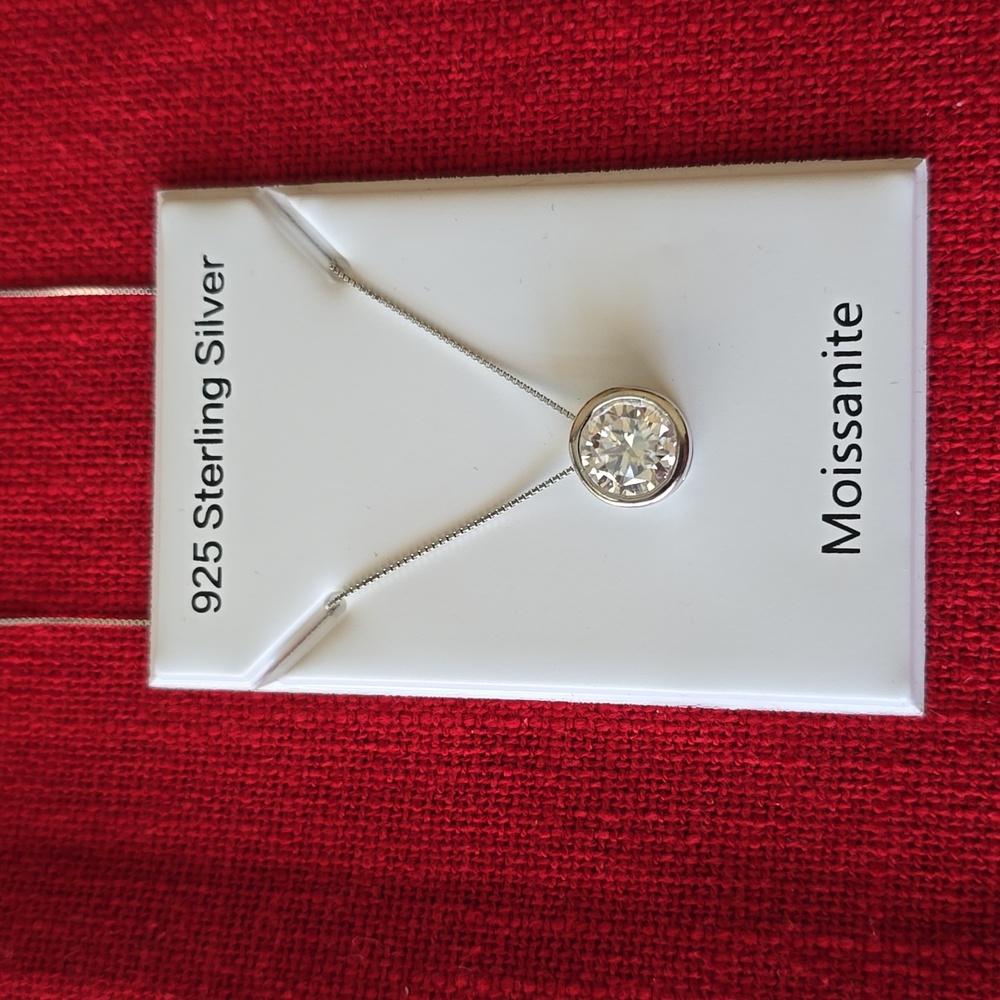 925 Sterling Silver~Rhodium Plating~Moissanite  Necklace~Adjusable